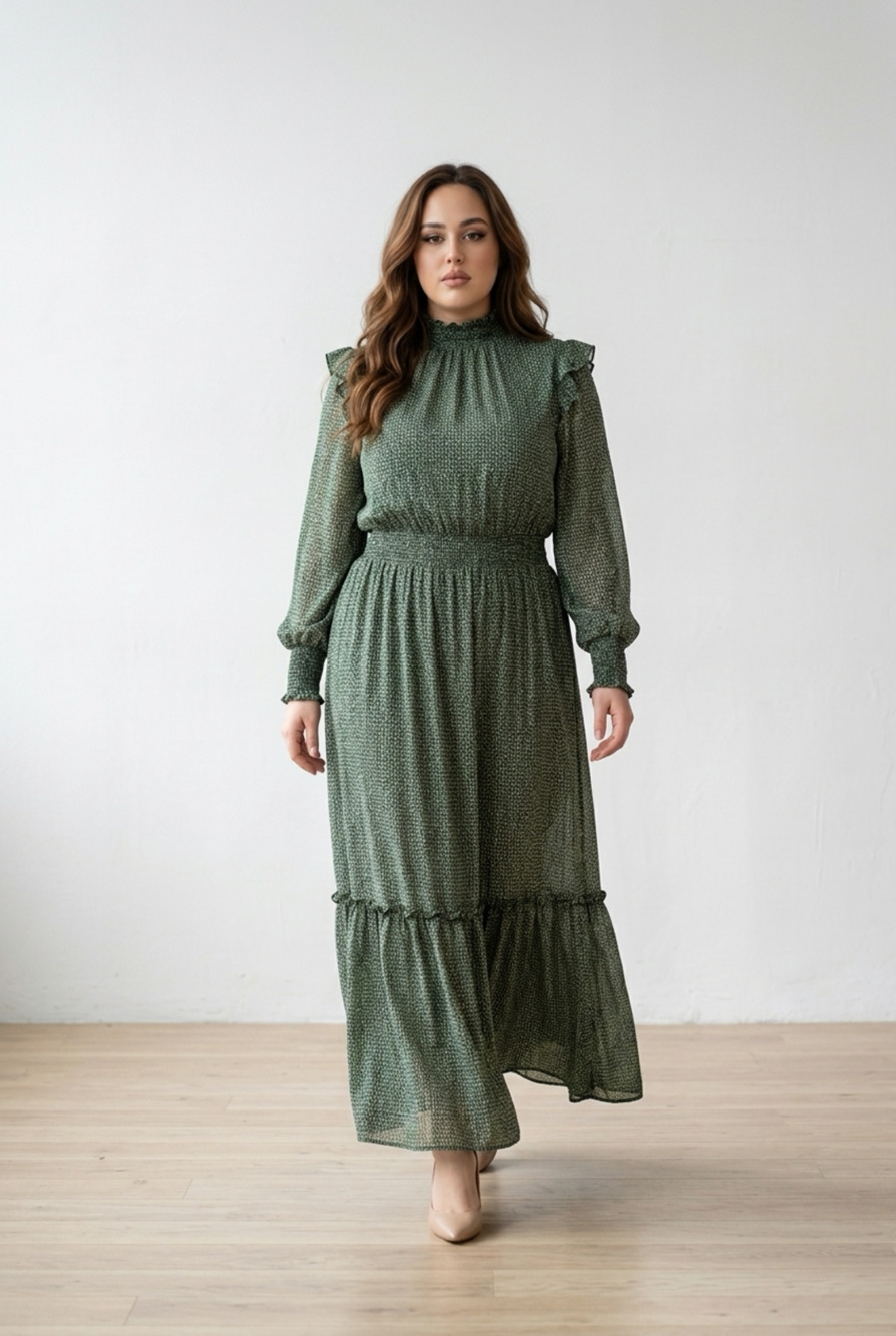 Max Studio Mock Neck Smocked Printed Maxi Dress